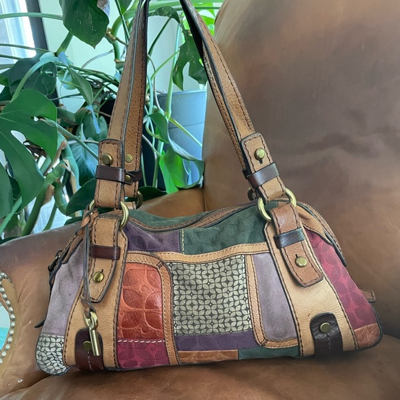 Fossil Handbags - Fossil Leather Patchwork Satchel Tote Bag Shoulder Purse